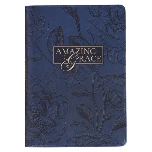Christian Art Gifts Inspirational Zippered Journal, Amazing Grace Wide Ruled Notebook, Navy Blue Vegan Leather, 336 Lined Pages W/Scripture, (9" X 6.4