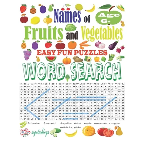 Names of Fruits and Vegetables Easy Fun Puzzles Word Search: A word search puzzle, consisting of letters of Fruits and Vegetables names. Letters are a
