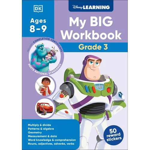 Disney Learning Big Workbook Grade 3: Math & English Workbook for Kids Aged 8-9, Curriculum-Based