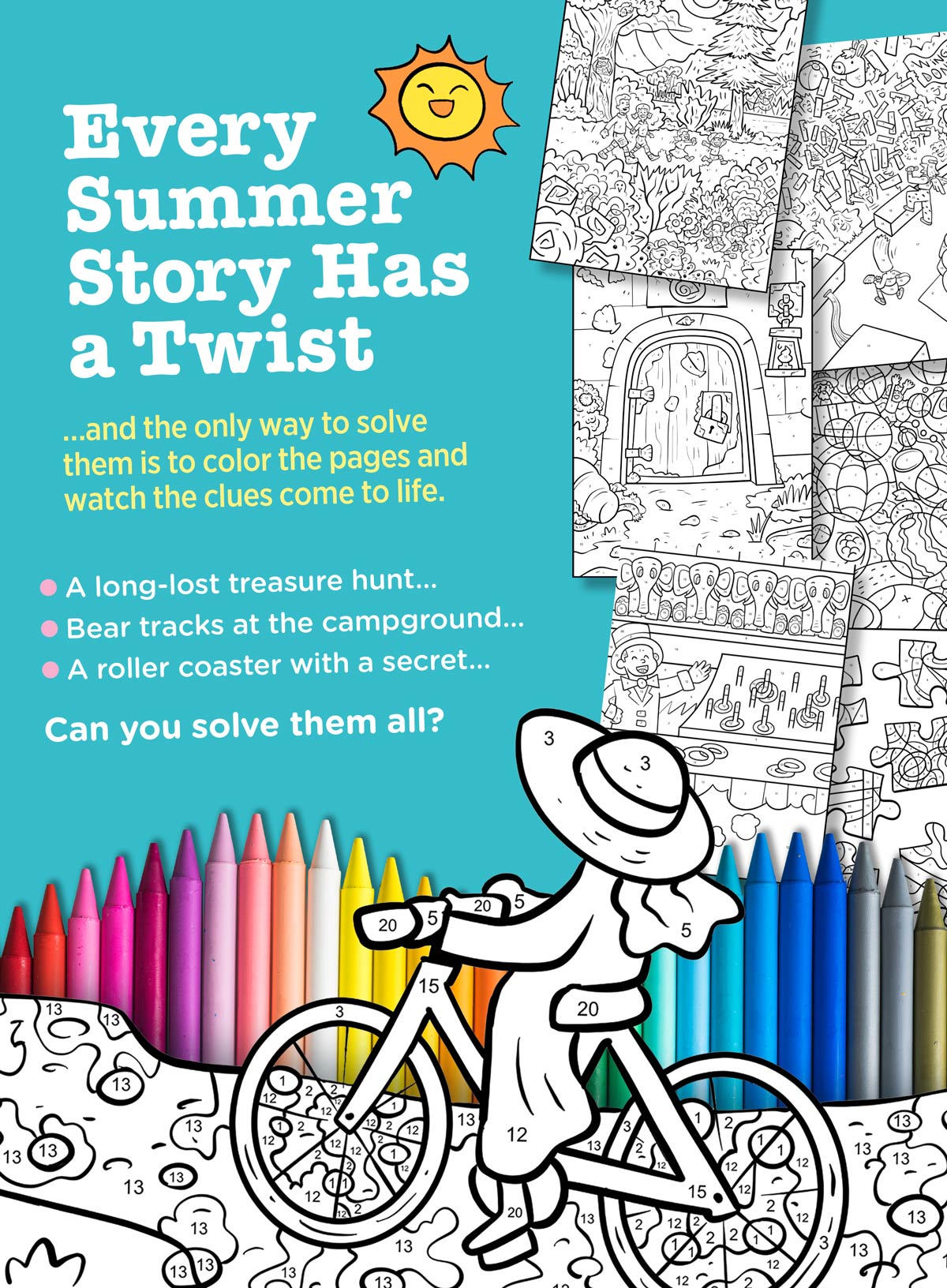 Color Me Mysteries - Volume 2: Splash Into Summer With 42 Mysteries Any Kid Can Solve, Color In The Clues To Solve The Case, Boost Creativity, Each Illustration Hides A Clue, Relax, Color & More!