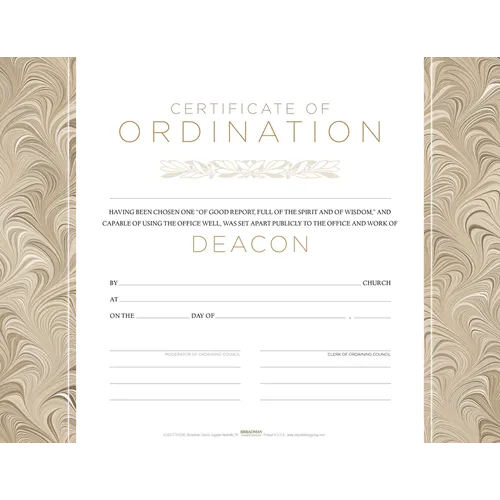 Certificate of Ordination for Deacon - Flat Opaque (Package of 6)